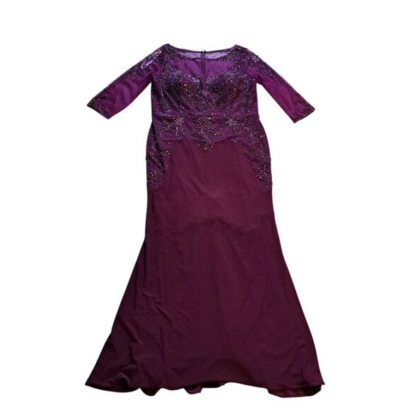 Christina Wu Mother Of The Bride Glam Sheer Trumpet Dress 17890 Size 18 Merlot - Picture 1 of 15